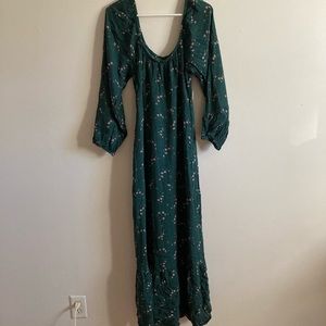 Wild Fable Puff Sleeve Dark Green Floral Maxi Dress Size M